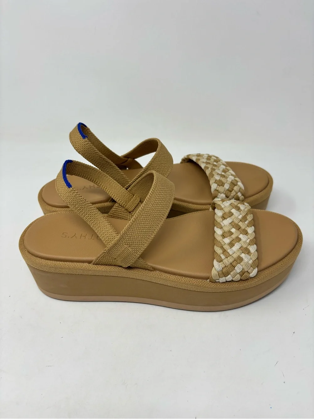 Rothy's Tan Woven Strap Platform Wedges